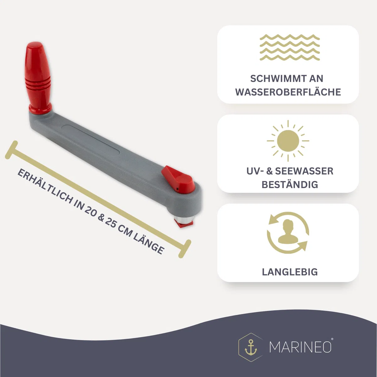 MARINEO Winschkurbel Winch Winchkurbel - Kurbel mit Arretierung, grau rot