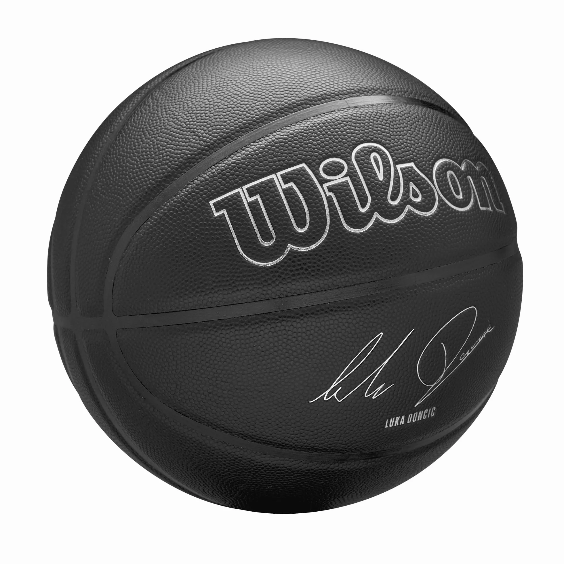 Wilson NBA Player Evergreen Basketball, Mit Pure Feel Bezug, Ideal Für Spiele Im Freien, Wetterfest, Spieler: Dončić, Farbe: Schwarz, Größe: 7