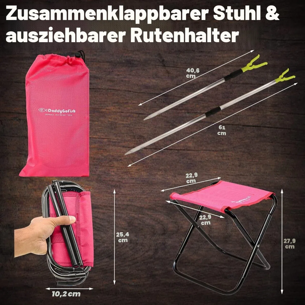 DaddyGoFish Kinder Angelset - Teleskoprute & Rolle Combo mit Klappstuhl, Rutenhalter, Tackle Box, Ködernetz und Tragetasche für Jungen und Mädchen