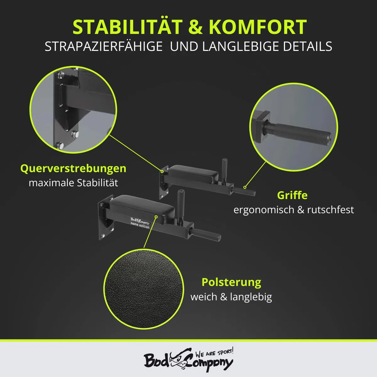Bad Company Dip-Station zur Wandmontage I Dips-Barren zur Anbringung an der Wand für das Homegym I Parallettes I BCA-46