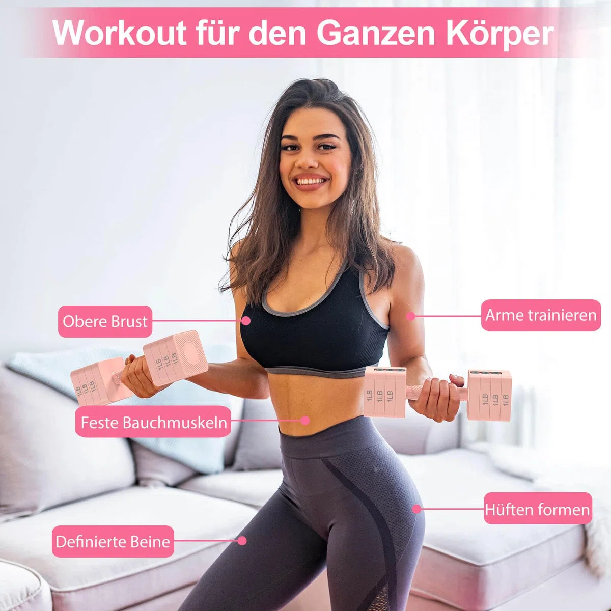 Tepemccu 5-in-1 Verstellbare Hanteln Set, 1,4–5kg Hanteln Frauen mit rutschfestem Griff und Sicherheitsverschluss, Kurzhanteln 2er Set für Frauen und Männer - Heimstudio-Set für Krafttraining