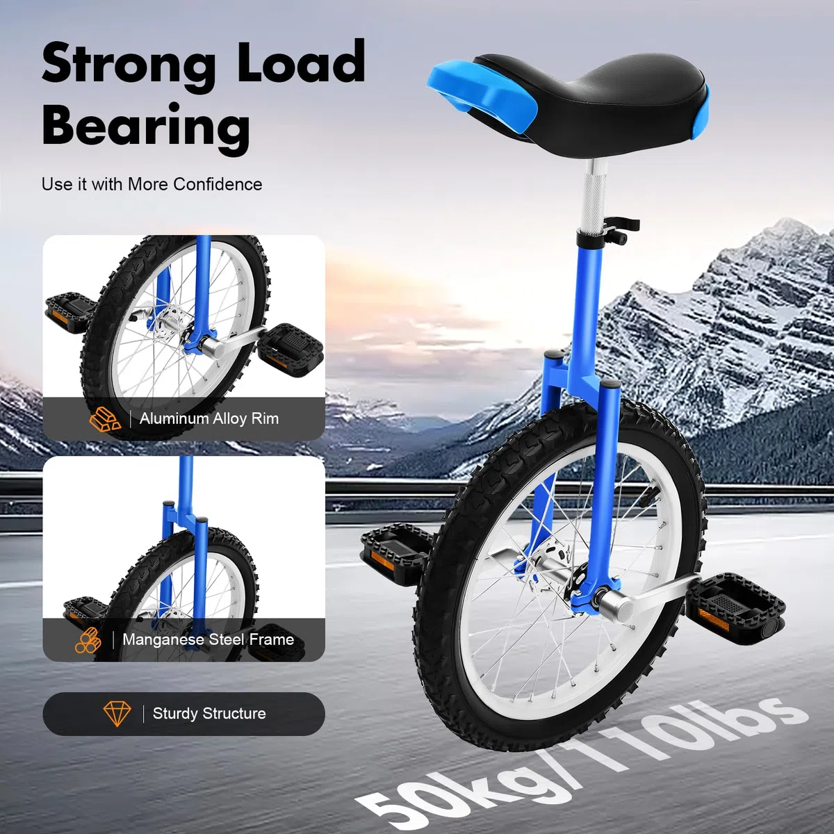 16 Zoll Einrad, Höhenverstellbar Einrad Balance Training, Gleichgewichtstrainingeinrad für 1,2–1,55m Radfahrer, Einradständer für ab 7 Jahren, Kinder, Erwachsene und Fachkräfte