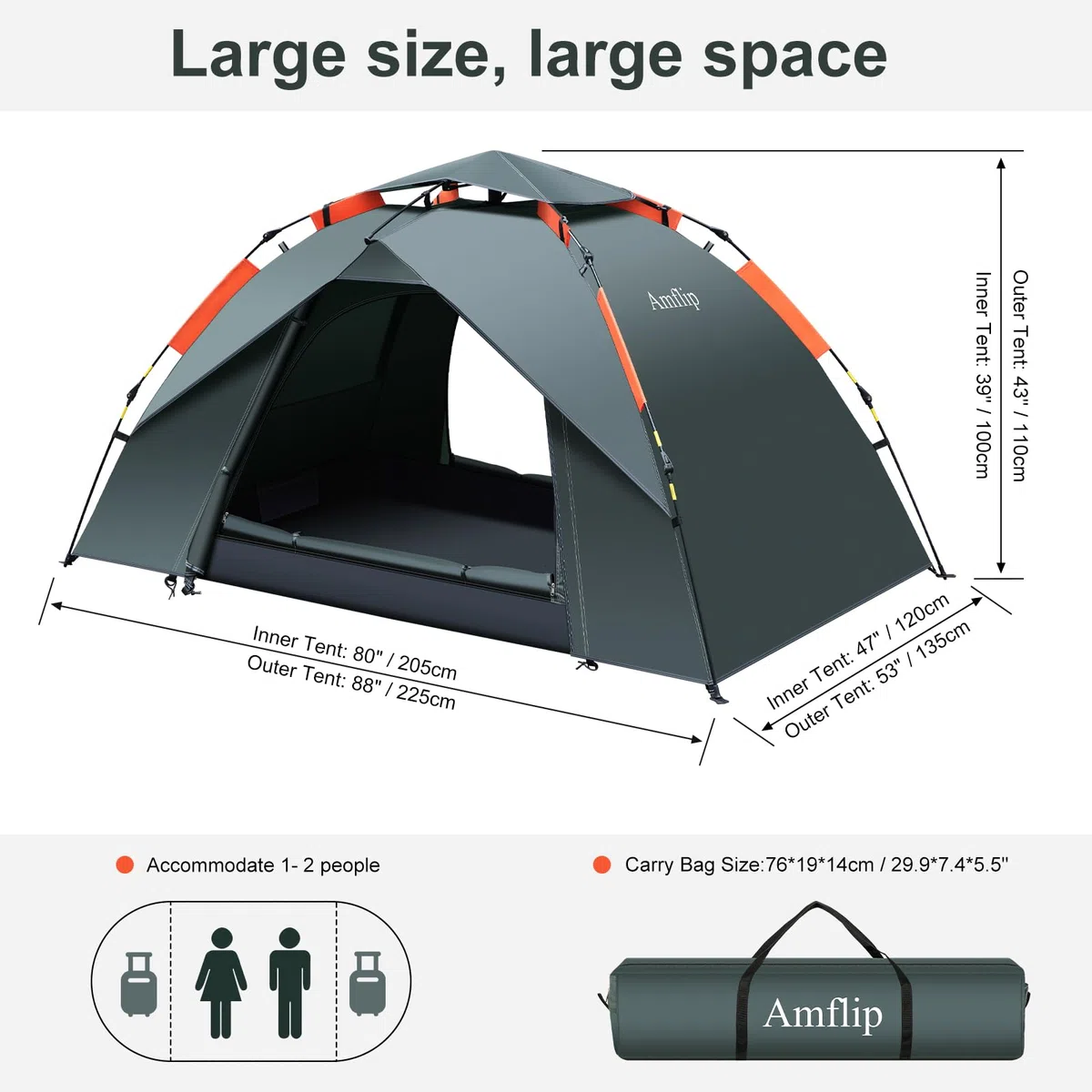 Amflip Campingzelt Automatisches 1 Personen Sofortzelt Pop Up Ultraleichtes Kuppelzelt 4 Jahreszeiten Wasserdicht & Winddicht Campingzelt mit Abnehmbarer Außenplane, Doppelschichten (grün)