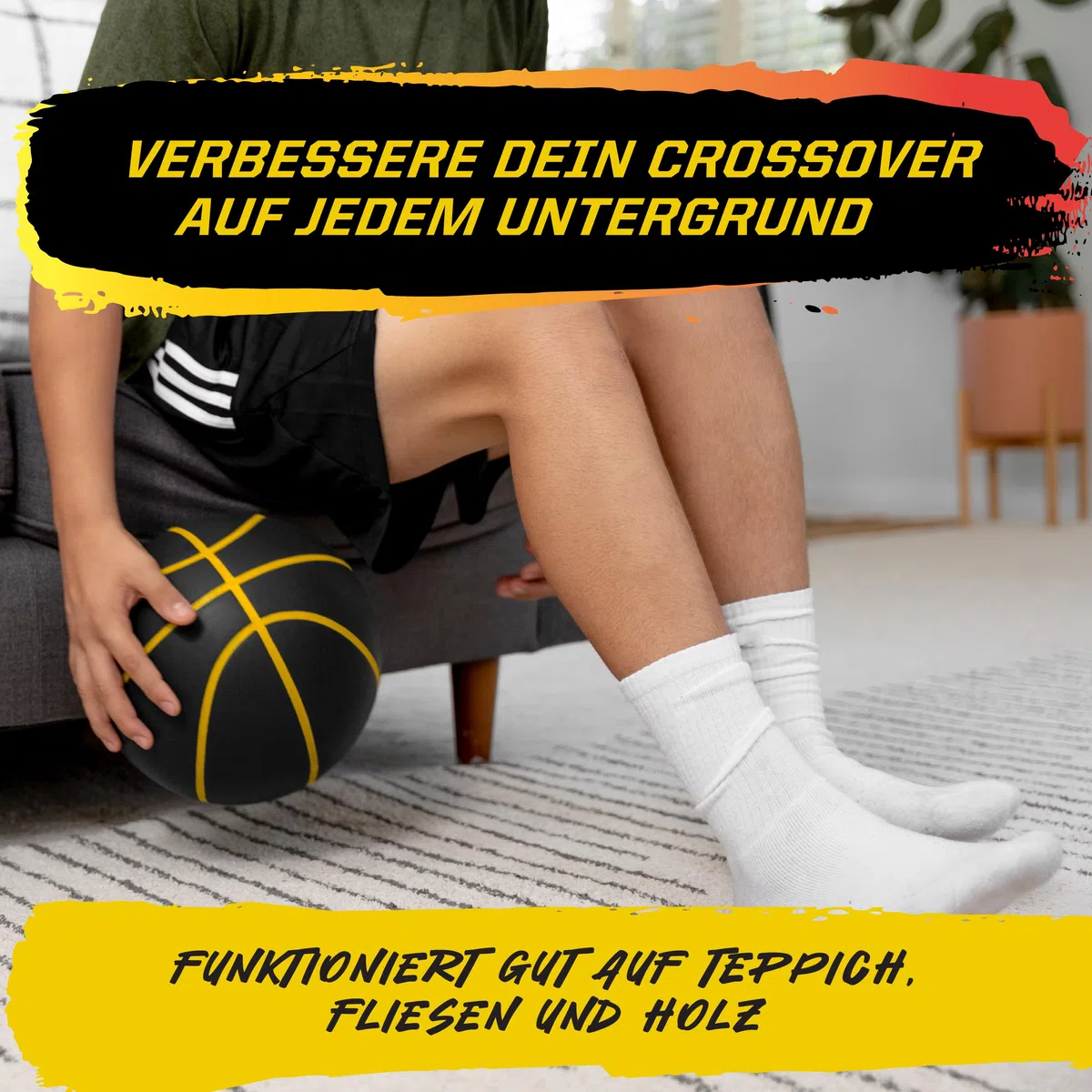 SKLZ Bashhhketball Pro Silent Basketball – Geräuschloses Indoor Training, Foam Ball Mit Realistischem Bounce, Ideal Für Zuhause Auf Teppich, Fliesen Und Holz, 75 cm, Schwarz