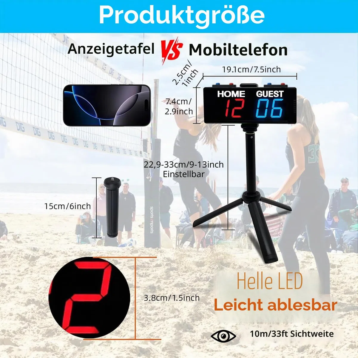 YZ LED Tragbare Elektronische Anzeigetafel Fussball, Cornhole Zähltafel, Tischtennis Zähler, Tennis Punktezähler, Digital Scoreboard, für Volleyball, Basketball, Badminton, Pool Sports Indoor Outdoor