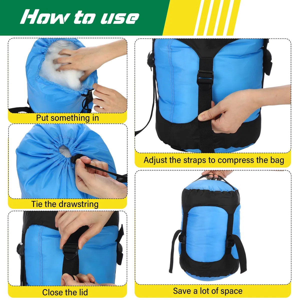 5 Stück Kompressionssack 5L/10L/15L/20L/35L Aufbewahrungstasche für Schlafsack für Rucksackreisen Wasserdicht Kompressionssack Leichte für Camping Outdoor Wandern Reisen
