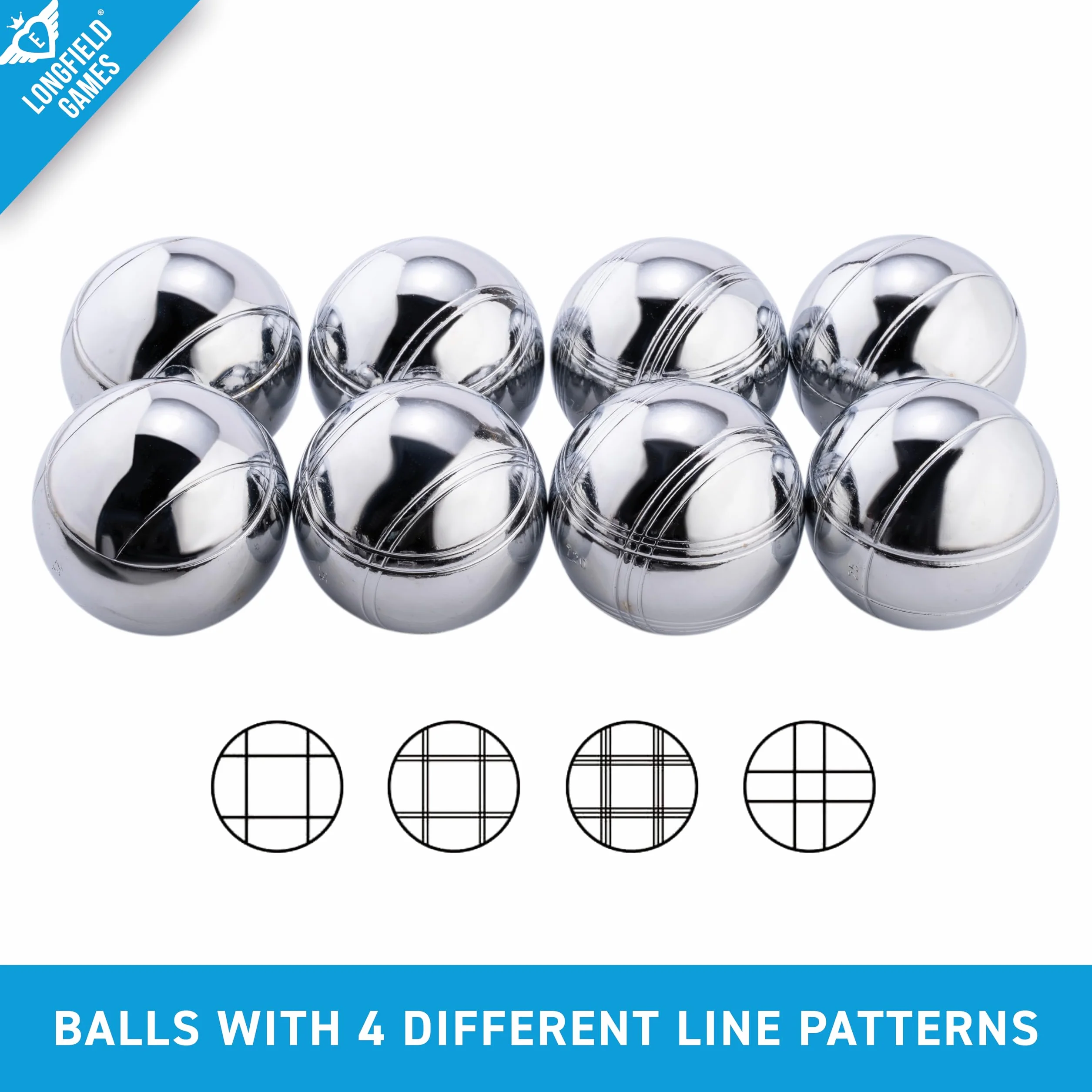 8-teilige Metall Boule Kugeln Set in Luxuriöser Holzkiste mit Magnet, Distanzmesser & Holz-Cochonnet – Boccia / Botcha Spiel für Kinder & Familien - Petanque, Jeu de Boules, Cross Boule - 010206