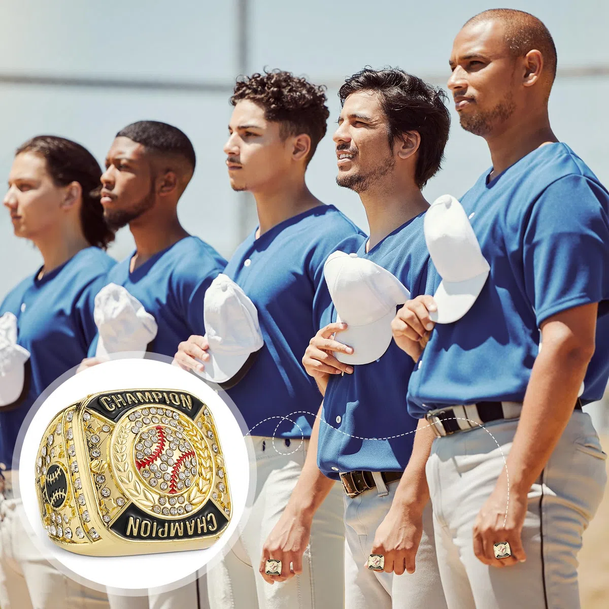 Landical 12 Stück Baseball-Meisterschaftsringe, Ballspiele, Meisterschaft, Trophäenringe, Sportball, Auszeichnungsgeschenk mit Display-Hals-Kette und Ständer für Turnier oder Champion-Sieger