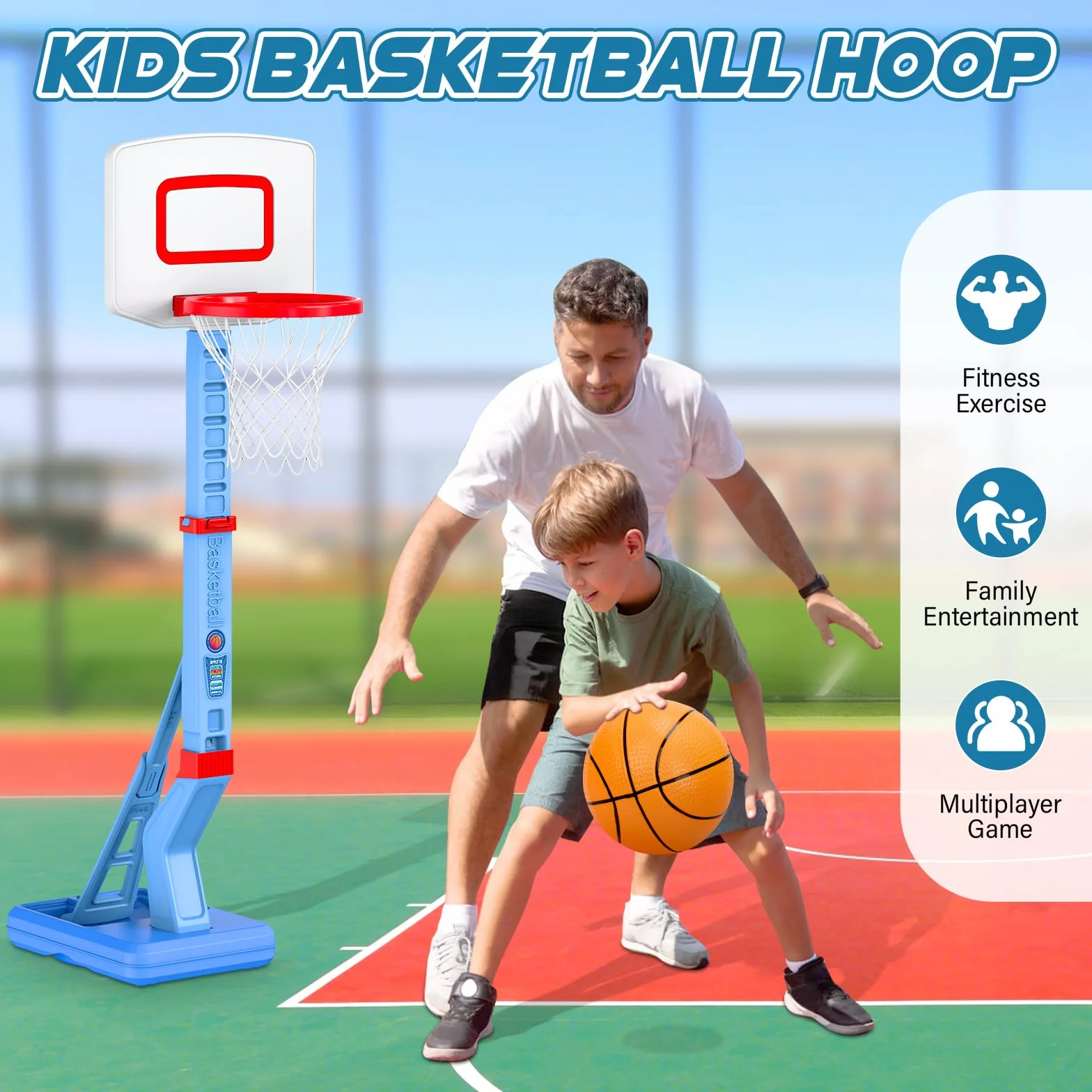 Kinder Basketballkorb,Basketballkorb Indoor Outdoor Réglable en 5 hauteurs 70-138 cm mit Mini Basketball und Aufblasbare Pumpe,Sport Spielzeug für Kinder Jungen Mädchen ab 3-12 Jahre -Blau