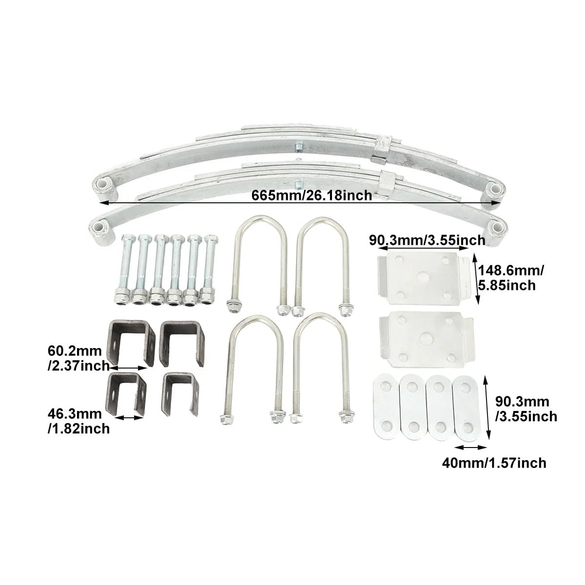 Anhänger-Blattfeder-Kit, 2 Stück Ersatz für SW4B 4-Blatt-Anhängerfeder, Blattfeder Montageset und U -Bolzen Hanger Kit für 3500 lbs Einzelachse, Anhängerachse Suspension Kit