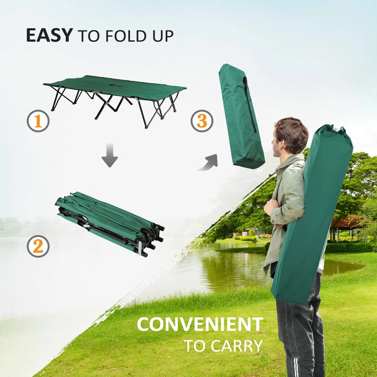 Outsunny Campingbett Klappbar für 2 Personen Feldbett Klappbett mit Tragetasche bis 136 kg belastbar Stahl Oxford 193 x 125 x 40 cm