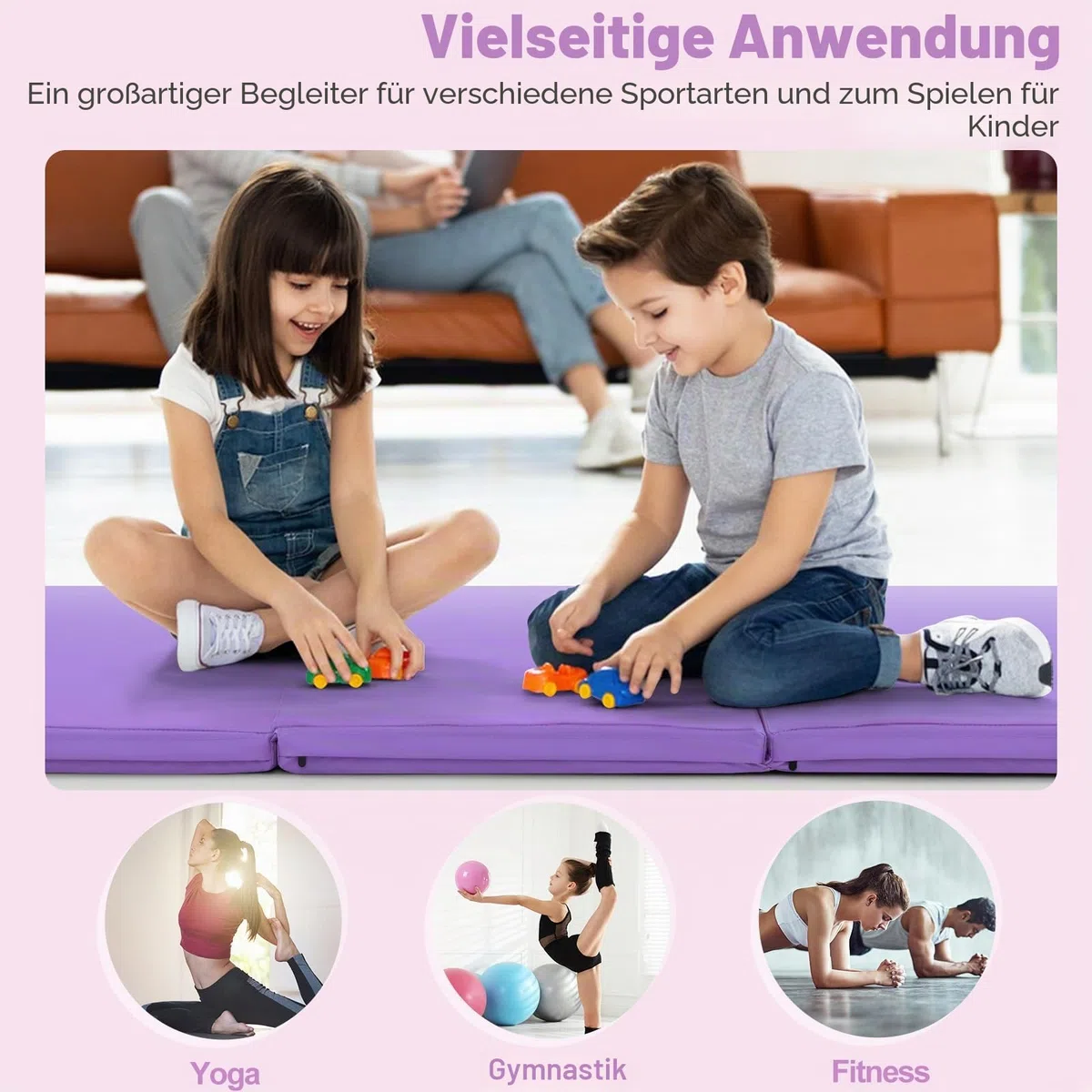 KOMFOTTEU Gymnastikmatte faltbar, Weichbodenmatte 180x60x5cm Fitnessmatte, Turnmatte dick mit Tragegurt, 3-Fach Yogamatte Sportmatte rutschfest für Yoga Fitness Training