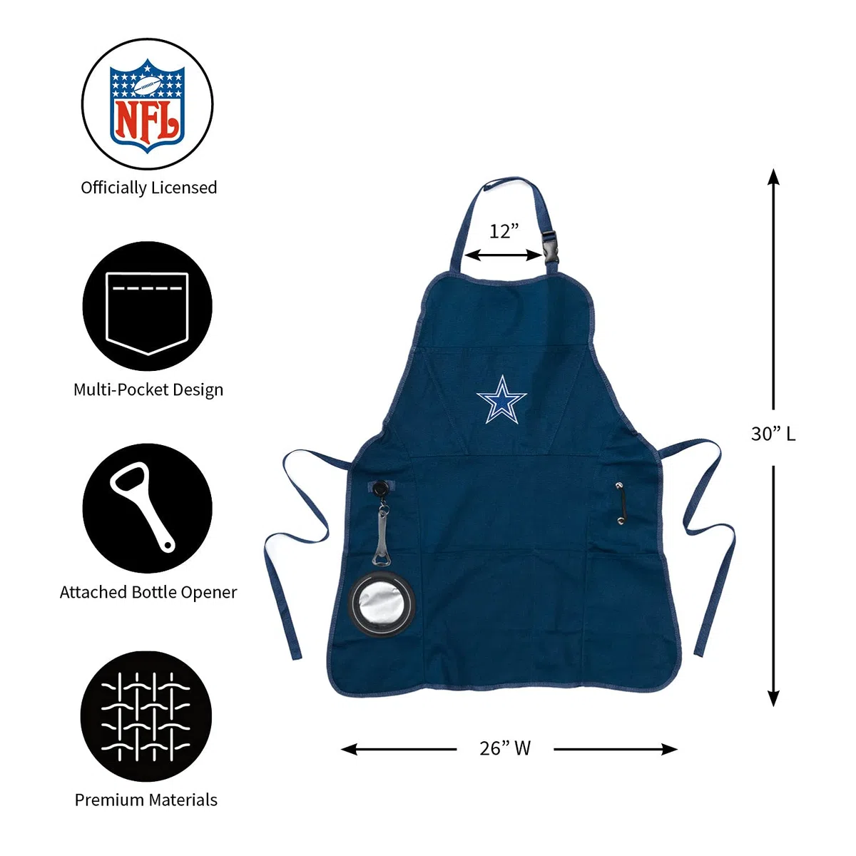 Team Sports America NFL Ultimate Grilling Apron with Bottle Opener and Insulated Beverage Holder, Adjustable Straps