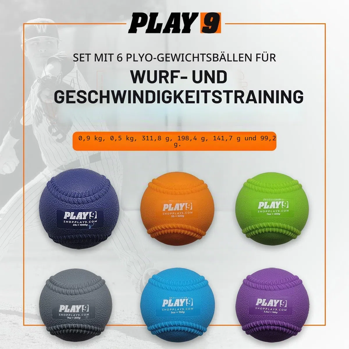 Shop Play 9 | Plyoball Weighted Ball Baseball Set (with Seams) for Pitching and Velocity Training