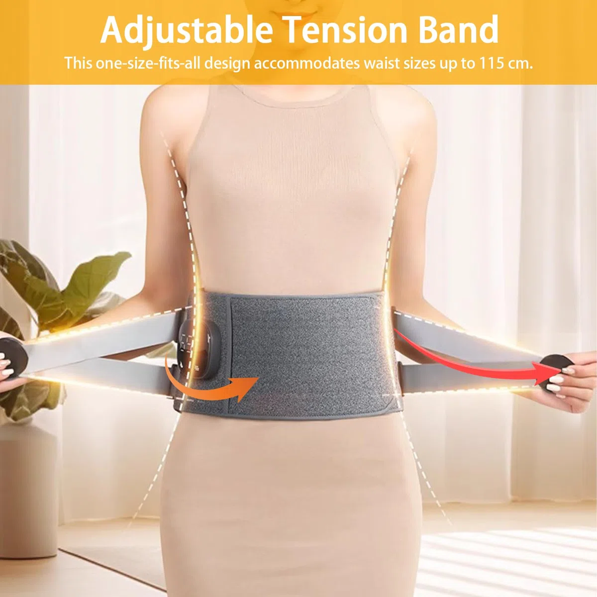 Heizgürtel Vibrationsmassage mit 3 Heizstufen und 3 Massagemodi, Kabelloser Elektrischer Heizgürtel Rücken Wärmer mit Verstellbarem Spannungsband und Automatischer Abschaltung (110 * 22 cm)