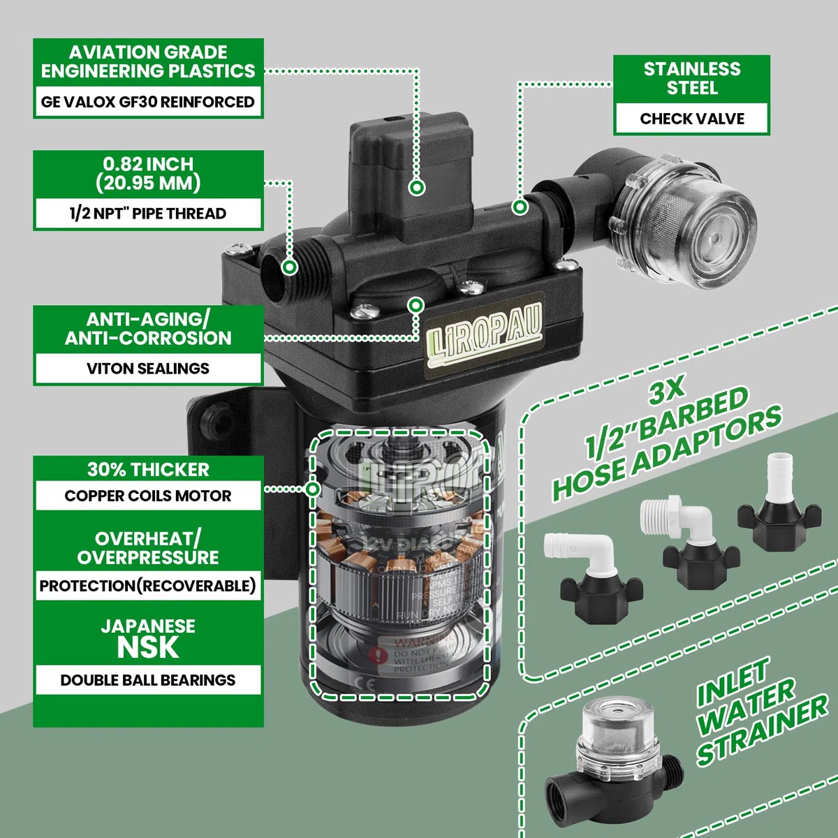 Wasserpumpe Druckwasserpumpe 12V DC, 6 GPM 70 PSI RV-Frischwasserpumpe, RV Wasserpumpe, Druckerhöhungspumpe, selbstansaugende Membranwasserpumpe mit Druckschalter und Sieb für Wohnmobil