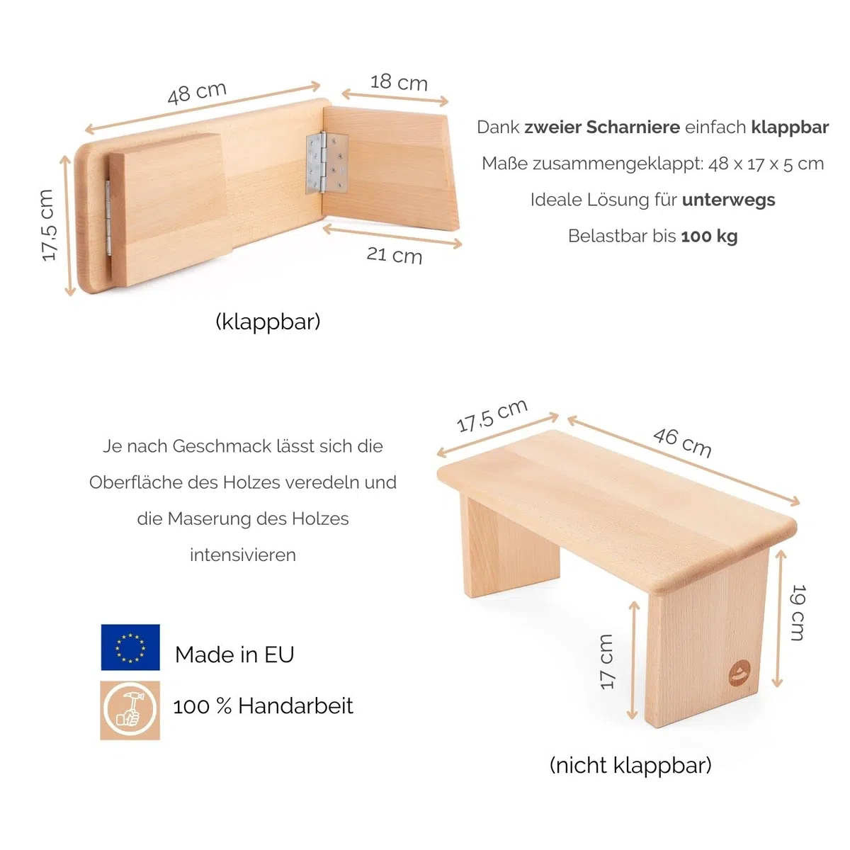 Bodhi Meditationsbank aus Holz (Buche) | Yoga Hocker aus Holz | Kniesitz Medibank für eine Tiefe Meditation | Variation: Lhasa – Buche geölt mit Auflage (blau)