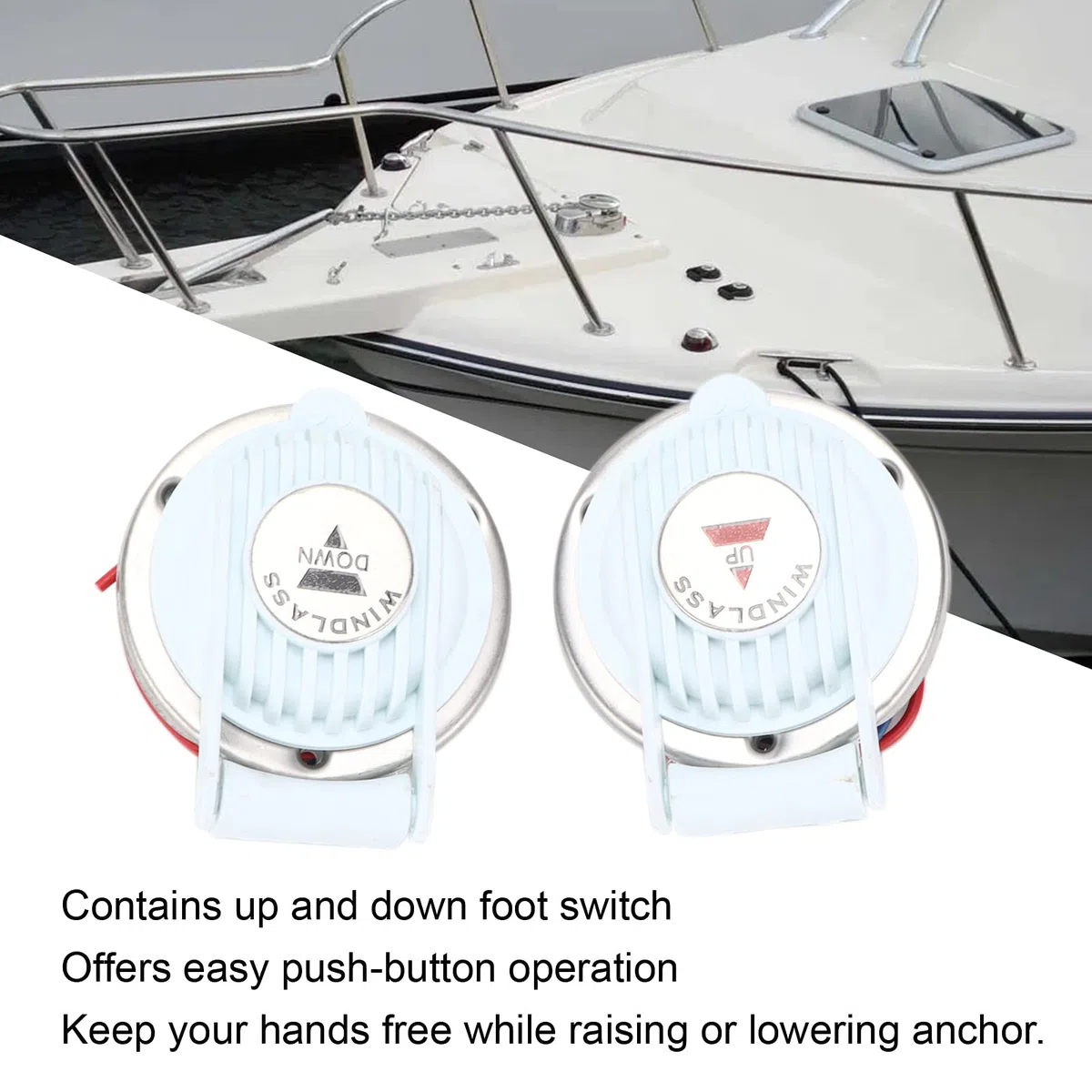 Ankerfußschalter, Ankerwinde Fußschalter DC 12V/24V Weiß Hands Universal mit aufklappbarer Schutzhülle für Schiff