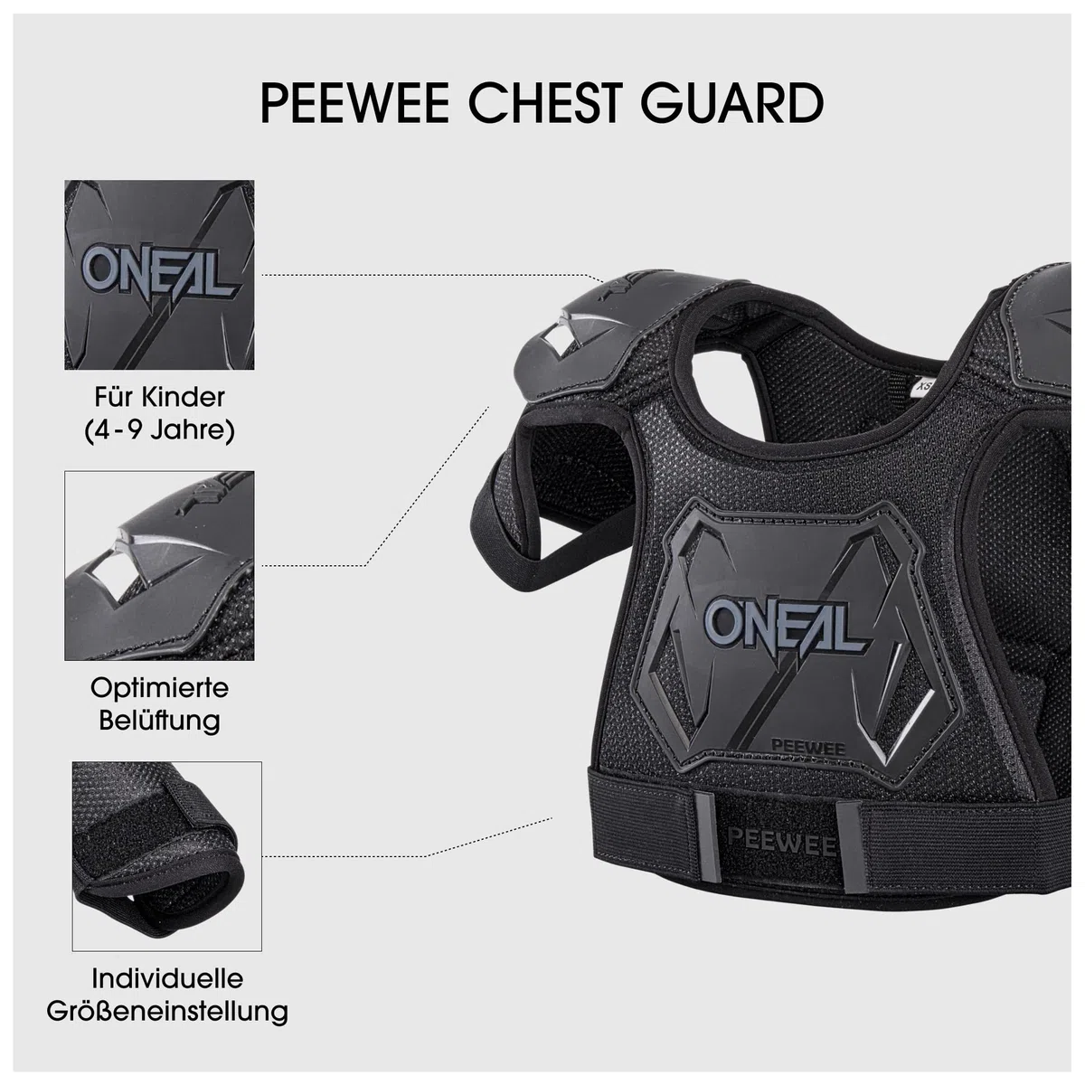 O'NEAL | Brustprotektor | Kinder | Motocross Enduro | Einfach verstellbar, Injizierte Plastikform für gesteigerten Schutz, Alter von 4-9 Jahren | Pee Wee Chest Guard | Schwarz Weiß | Größe M/L