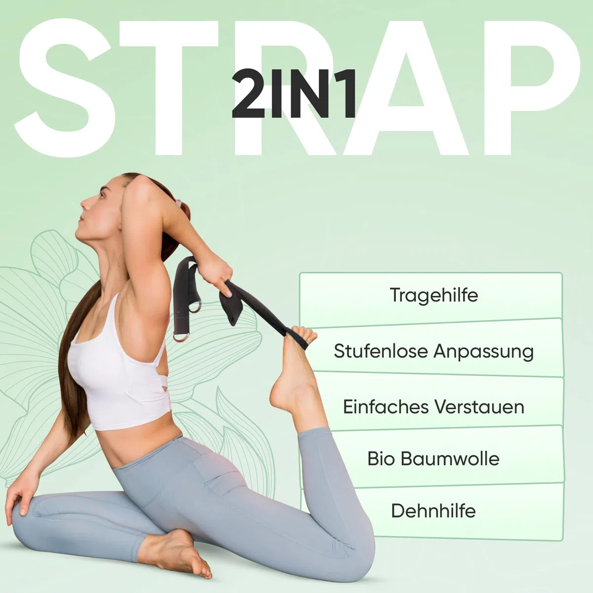 Premium Yoga-Matte STUDIO 185 x 68 x 0,4cm (extra groß) inkl. Gurt aus ECO PU & Naturkautschuk - Antirutsch-Beschichtung Gymnastik & Pilates-Matte 100% nachhaltig, schadstofffrei