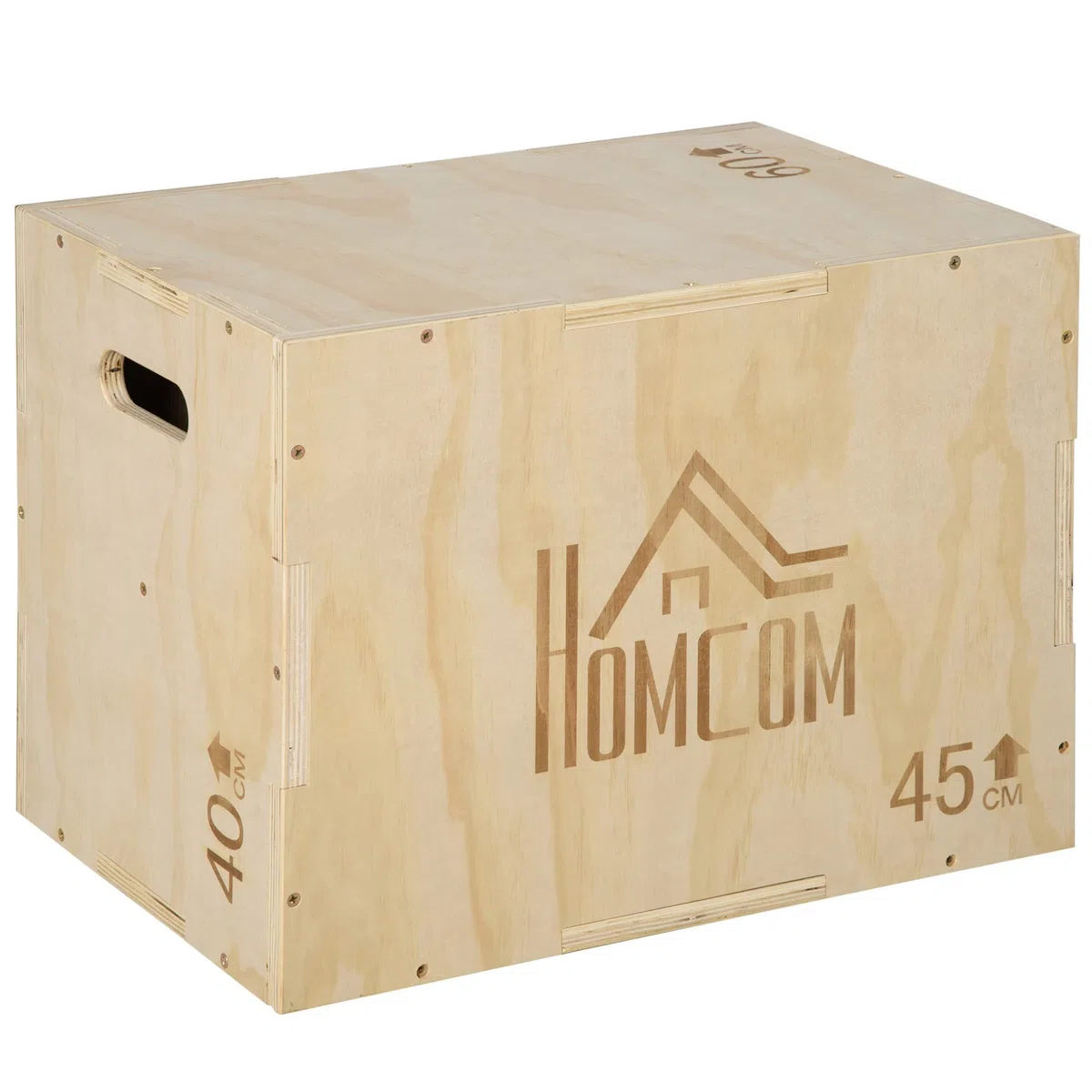 HOMCOM 3-in-1 Plyo Box Holz Plyometrische Sprungbox mit 3 Sprunghöhen Griffen Step-Up Jumping Box Plyometric Platform Fitnessgerät für Plyometrisches Training Workout Fitnessstudio