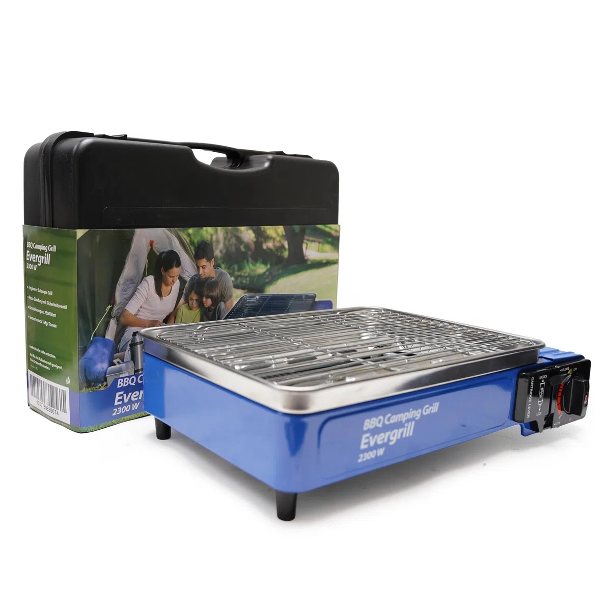 Butangas Camping Grill Evergrill - Inkl. 4 Gaskartuschen - Gasgrill - Campingkocher - Tischgrill - Tischgrill - Notfallpaket