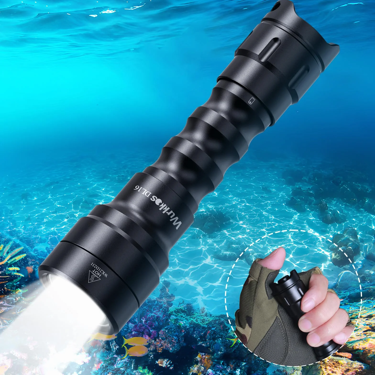 Wurkkos DL16 Tauchlampe, 2000 Lumen Tauchen Taschenlampe Wiederaufladbar, IPX8 Wasserdicht, 1* SST40 LED Unterwasser Taschenlampe mit und Ladegerät