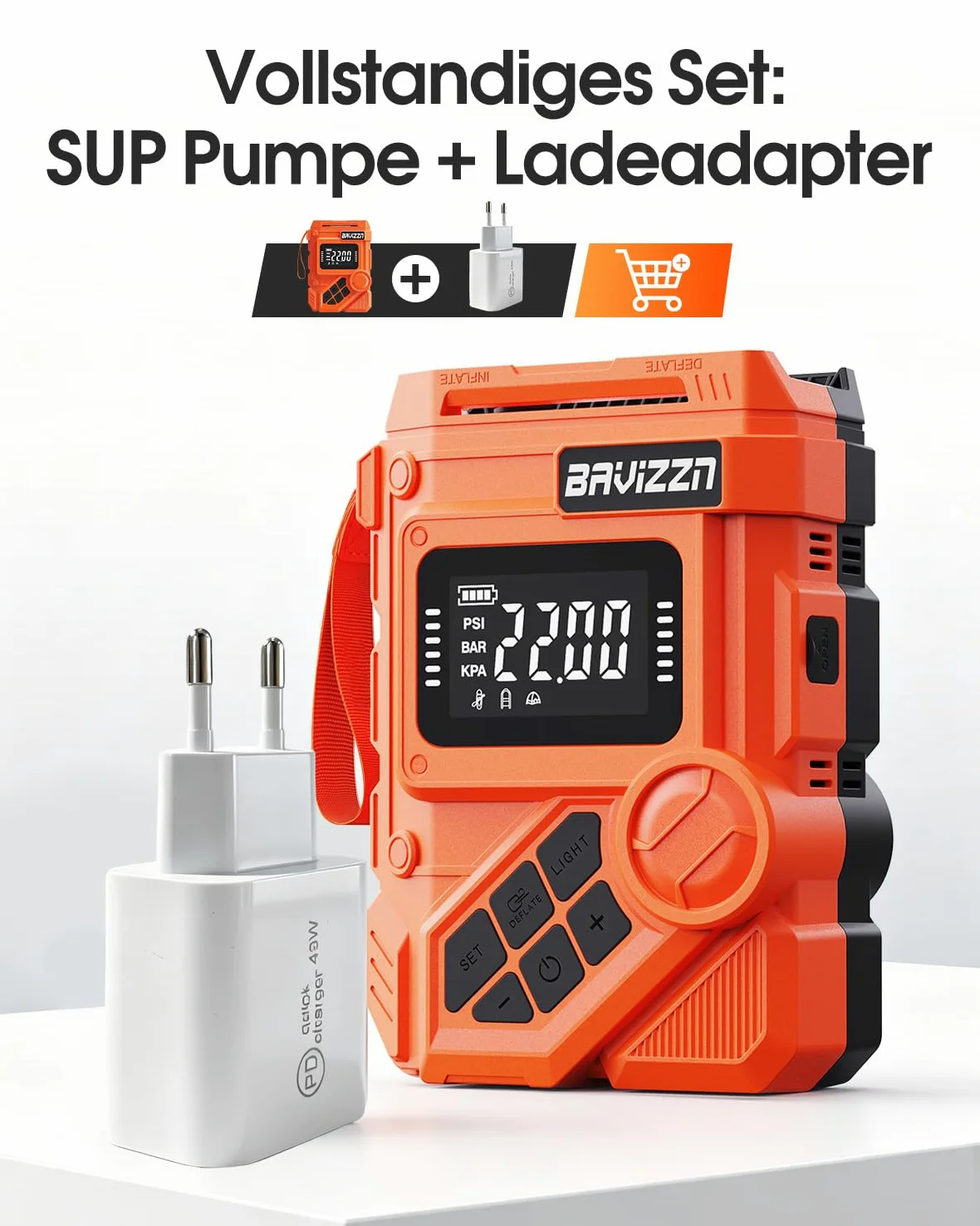 22PSI Elektrische Sup pumpe Mit Akku 12VDC Sup Elektrische Pumpe | Stand Up Paddle Pumpe Elektrisch Akku 59.2WH 45W Typ-C-Anschluss Inflator & Deflator für Paddle-Board,Boot,Kayaks,Wassersport