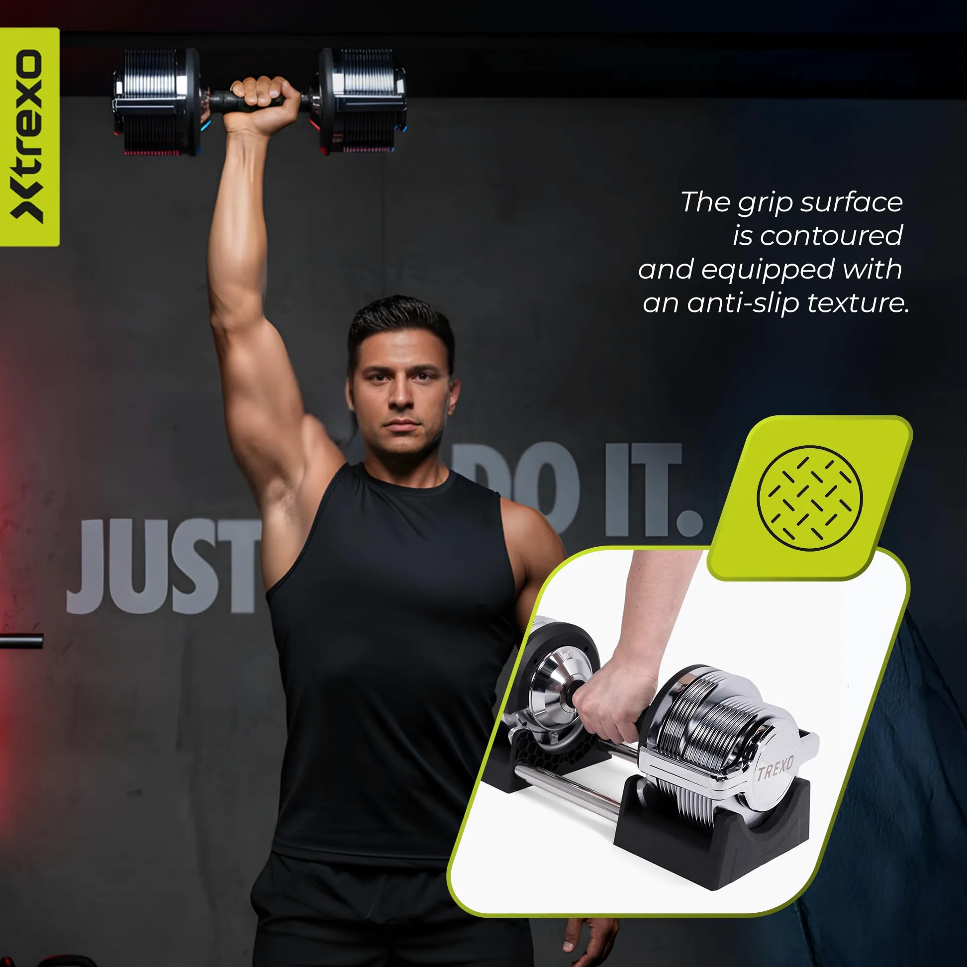 XTREXO 30-stufige feine Gewichtsanpassung 3-32 kg – Verstellbare Hantel – Verchromter Stahl – Silber – Für Krafttraining, Muskelaufbau und kompaktes Home-Gym