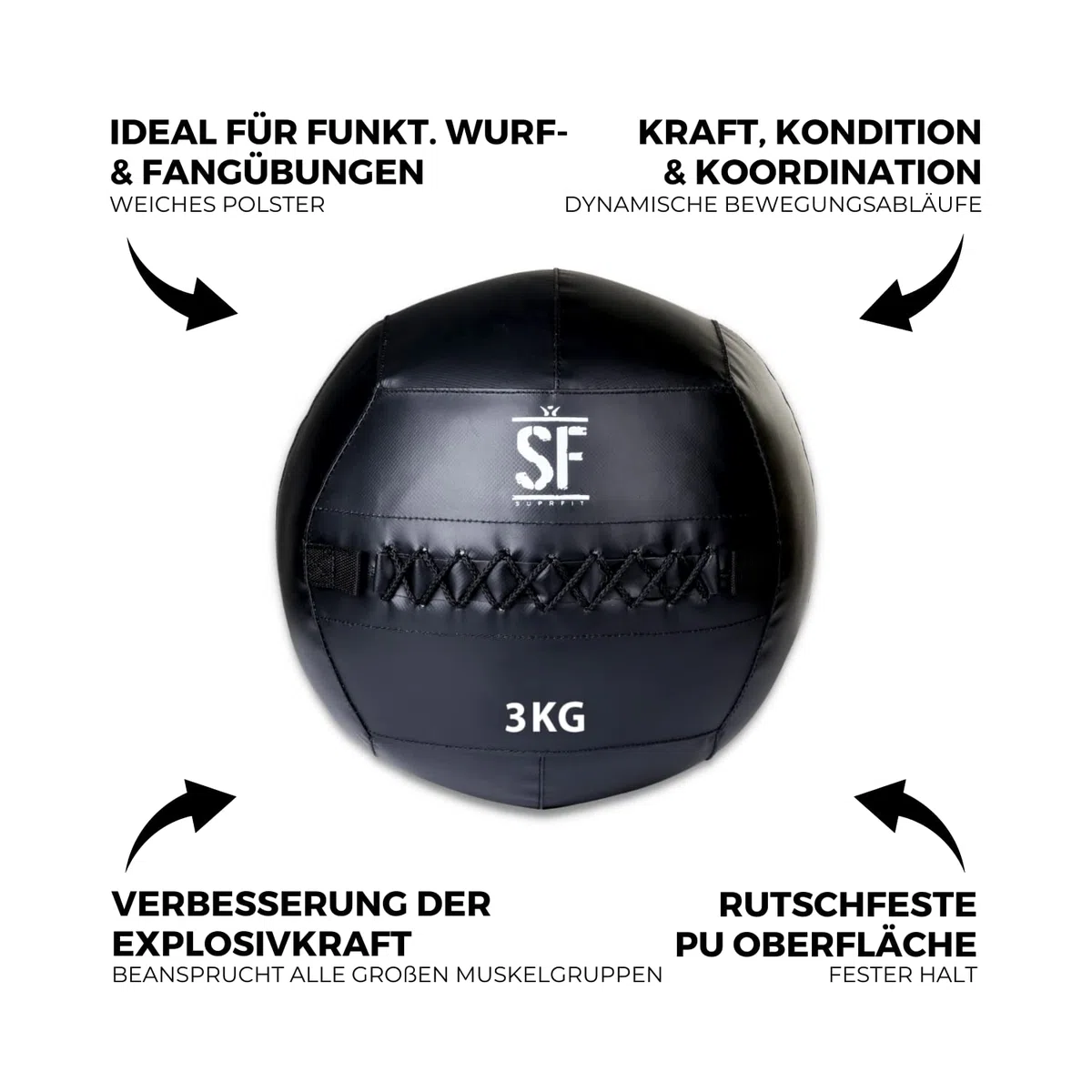 SUPRFIT – Medizinball für Cross- & Functional Training – Wall Ball mit weichem Polster & griffiger PVC-Oberfläche – Gewichtsball zum Training von Explosivkraft, Kondition & Koordination