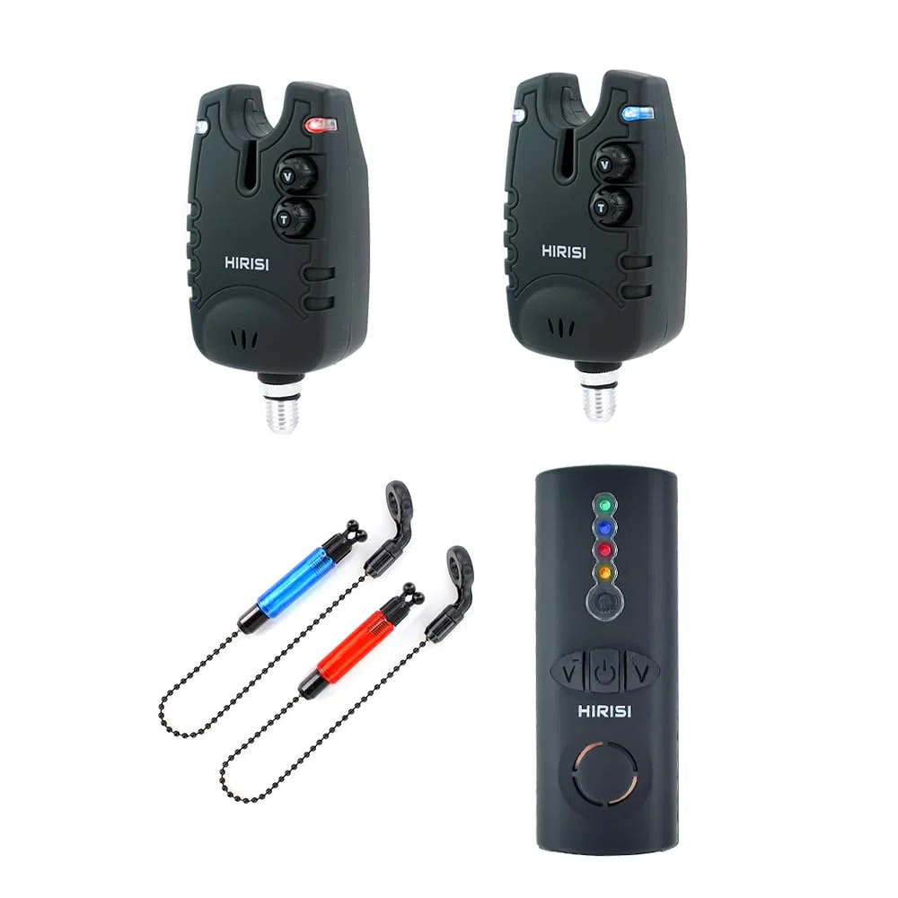 Hirisi Tackle Drahtloses Karpfenangeln Bissanzeiger Set 4+1Wasserdichtes Angelzubehör Bissanzeiger mit Funk (FBA-SQ--2)