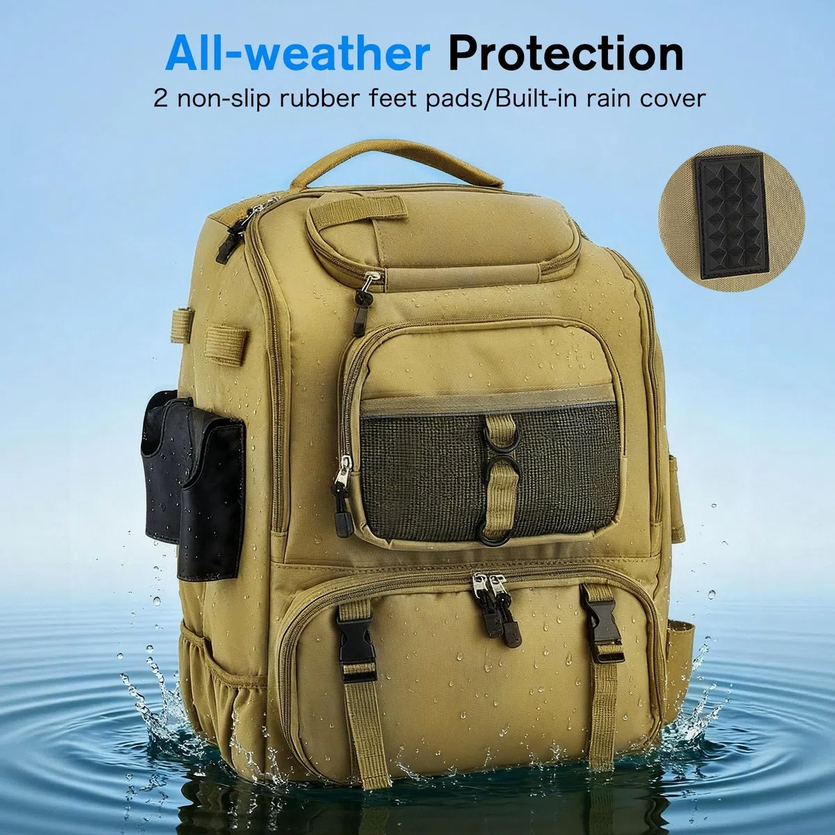 Angeltasche mit Rutenhaltern, 900D Oxford Wasserabweisend Angel Rucksack Angelrucksack mit verstellbarem Fach, 40L Angeltaschen für Salzwasser- Süßwasserfischen Angeltasche Wandern Camping Trekking