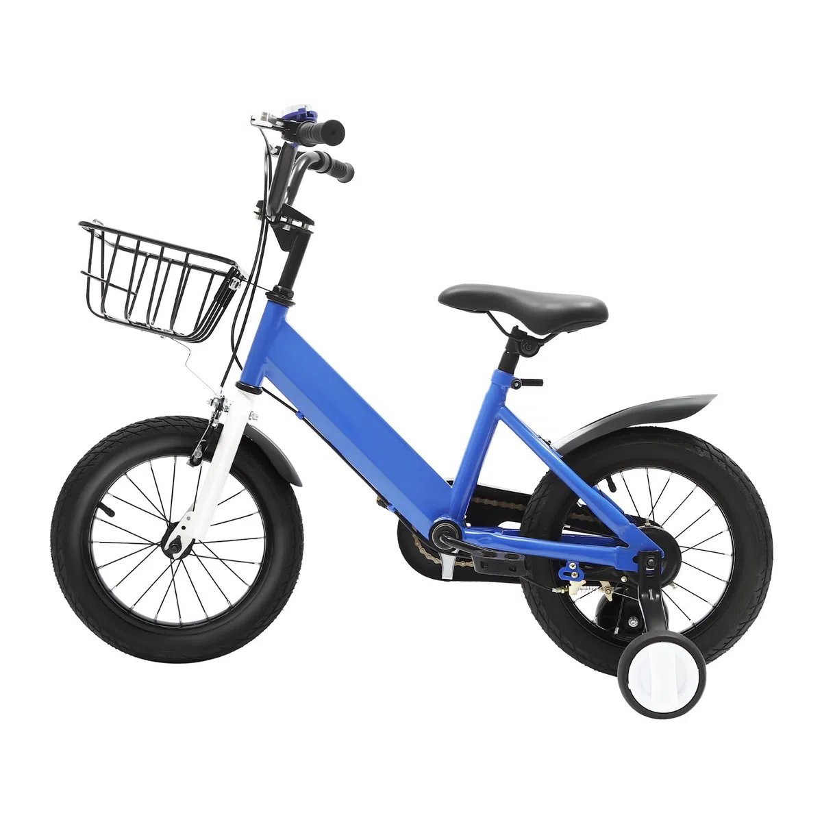 Kinderfahrrad 14 Zoll, Kinderfahrrad ab 3 Jahre, Kinder Fahrrad mit Doppelbremse, 35kg Tragkraft und Sitz Verstellbar, Korb und Stützräder, Kinderfahrrad für Jungen und Mädchen (Blau)