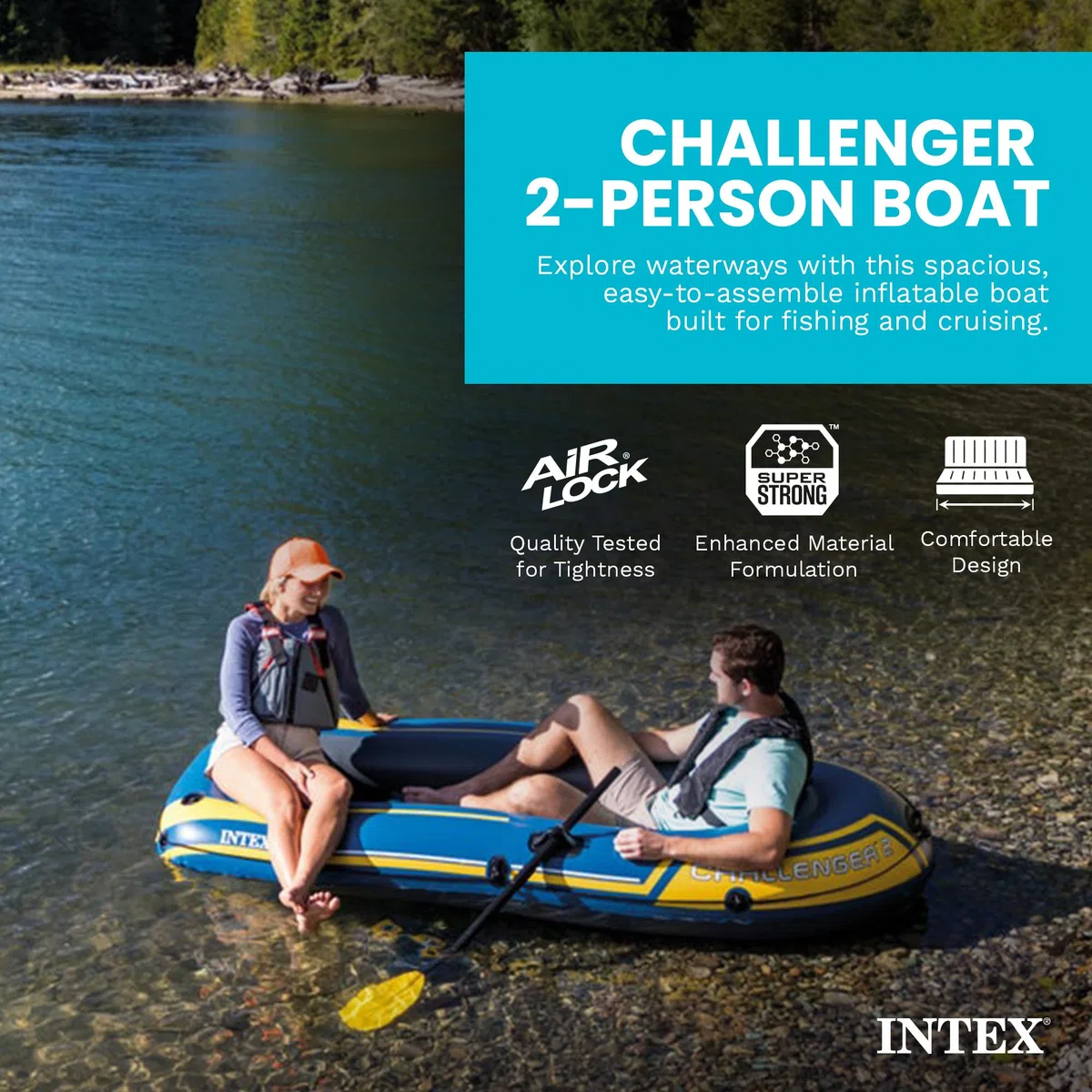 Intex Challenger 2 Schlauchboot Blau/Gelb 236 x 114 x 41 cm, 1 Stück