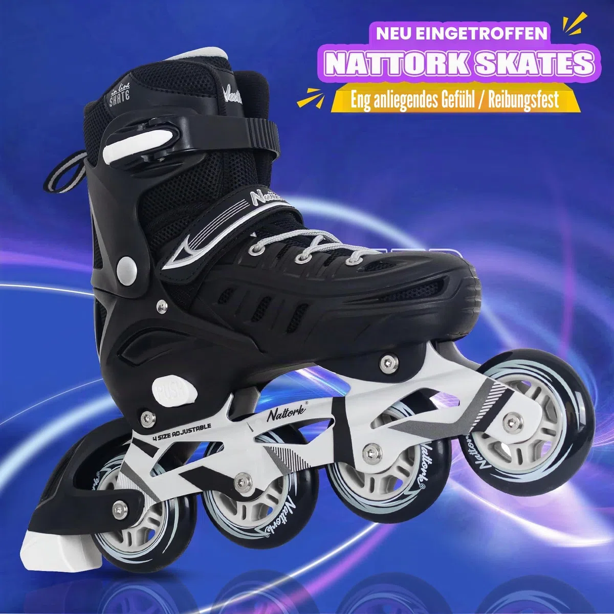 Nattork Inliner für Kinder und Erwachsene, 4 Größen Verstellbare Inline Skates Herren Damen, Rollerblades Outdoor und Indoor Anfänger