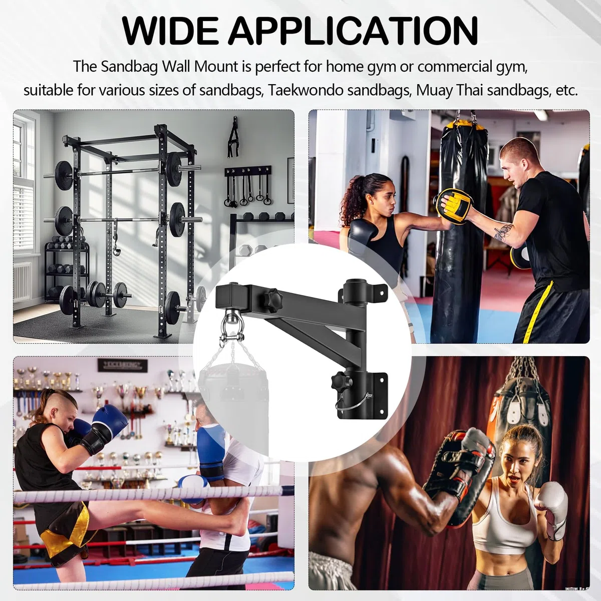 Boxsackhalter, Boxsack Hängend Ständer Einstellbare Wandregal Robuste Boxsackhalterung Verstellbare Länge Aufhängungen für Sandsäcke Montagezubehör für Zuhause Fitnessstudio Innenberei - Schwarz