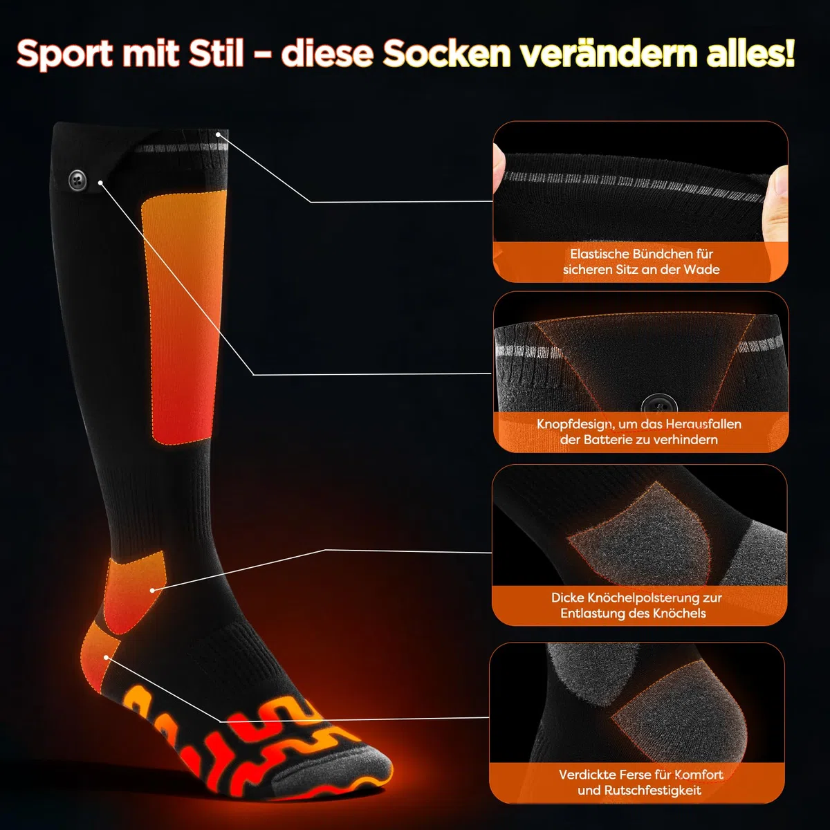 Beheizbare Socken, Beheizte Socken Damen Herren, die Lösung für Maximale Heizfläche im Jahr 2025 5V 6000 mAh Wiederaufladbare Heizsocken für Skifahren, Outdoor, Camping, Wandern
