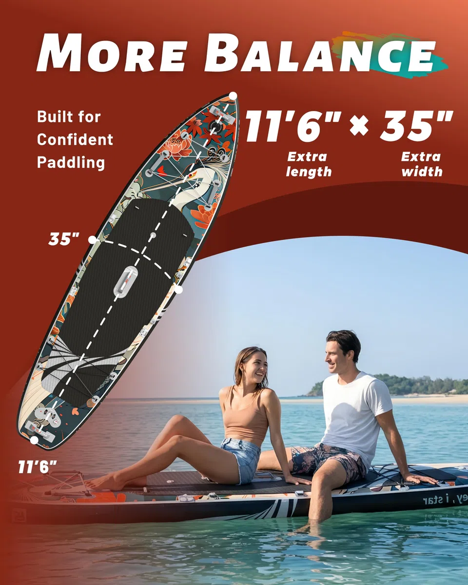 iTAOSTAR Neuheit 11'6" x 35" extrabreites aufblasbares Stand-Up-Paddle-Board mit Sitz – stabiles SUP für Erwachsene – tragbares Paddleboard für Yoga, Surfen, Angeln – inklusive komplettem Zubehörset