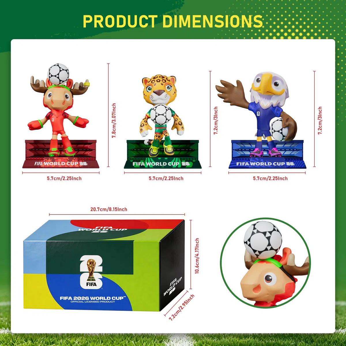 Sanyetral FIFA World Cup 2026 3PCS Maskottchenfiguren für Erwachsene, Mehrfarbig, beinhaltet Clutch, Zayu, Maple,Court-Set A (6 cm)