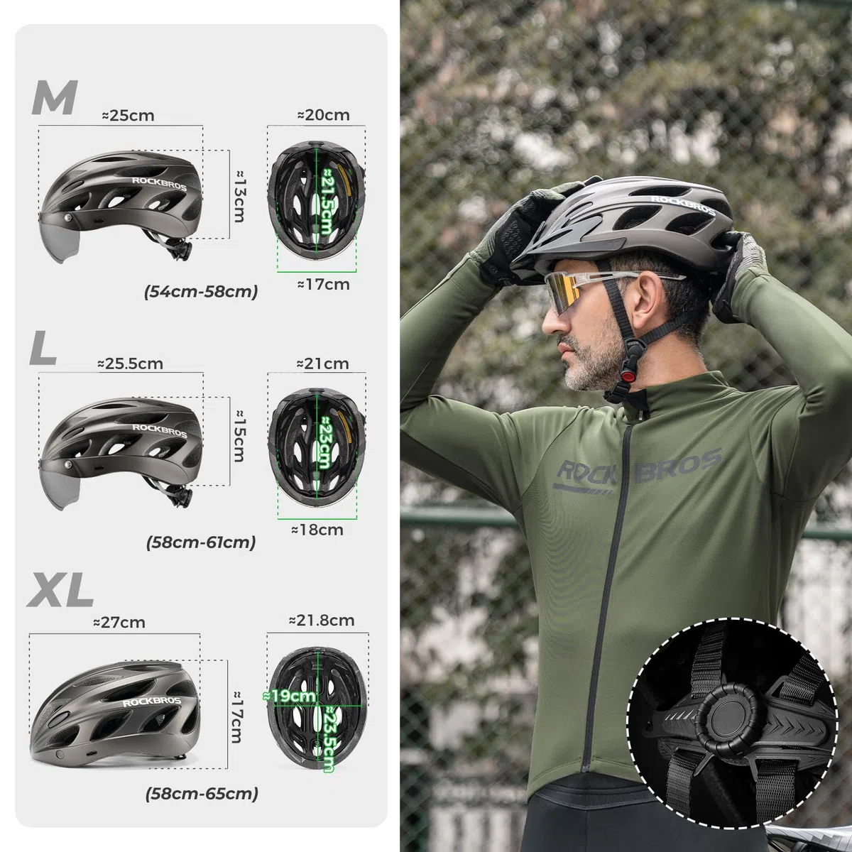 ROCKBROS Fahrradhelm Rennrad Helm Radhelm mit Abnehmbaren Visier Cityhelm Leichter Stadthelm für Damen und Herren MTB 58-61CM/58-65CM