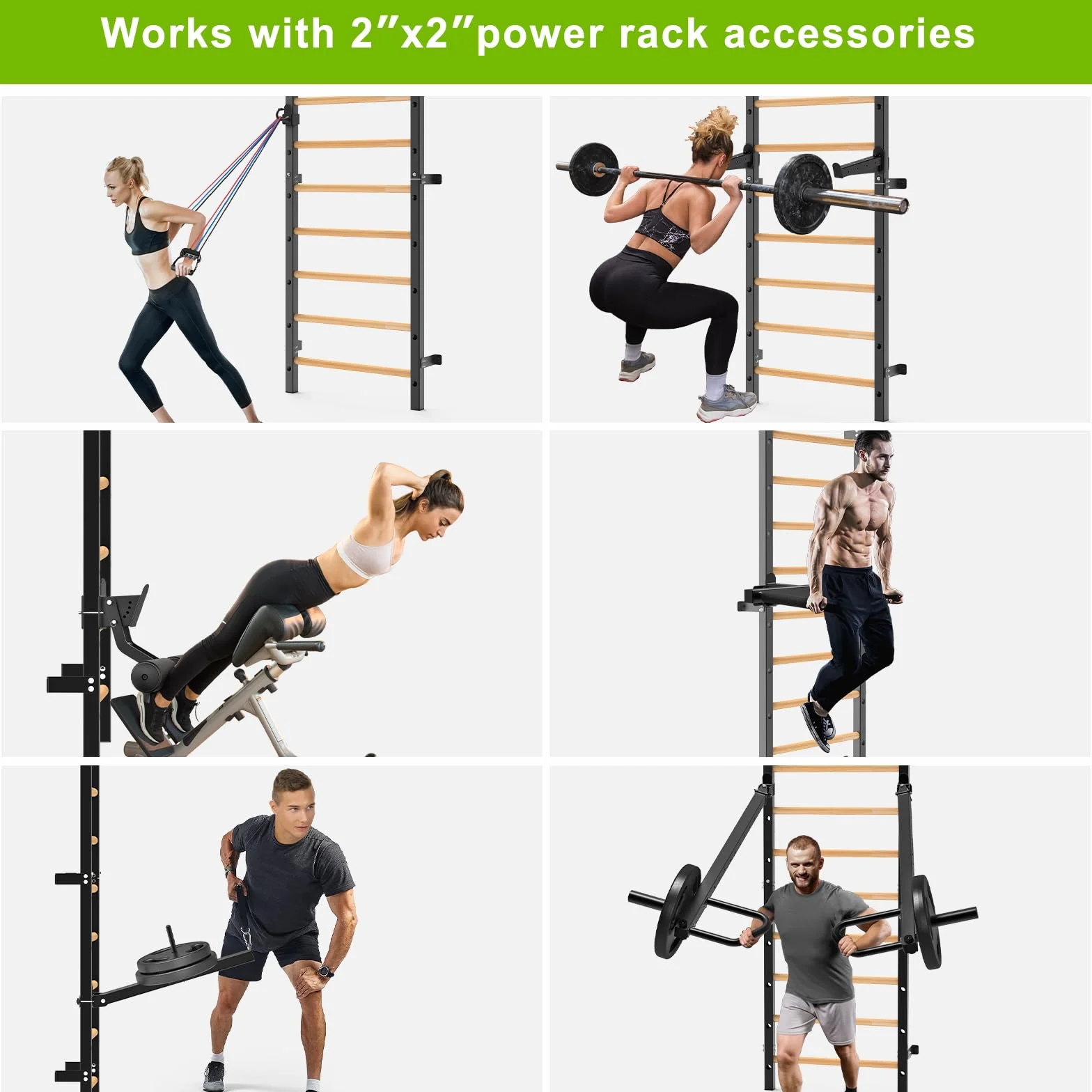 Kipika Turnreck – 5,1 x 5,1 cm schwedische Leiter mit 2,5 cm Loch, wandmontierter Klimmzugstangen-Leiter-Schlingentrainer, Gymnastik-Trainingsreck mit Massivholzgriffen für Zuhause, Wandturnhalle