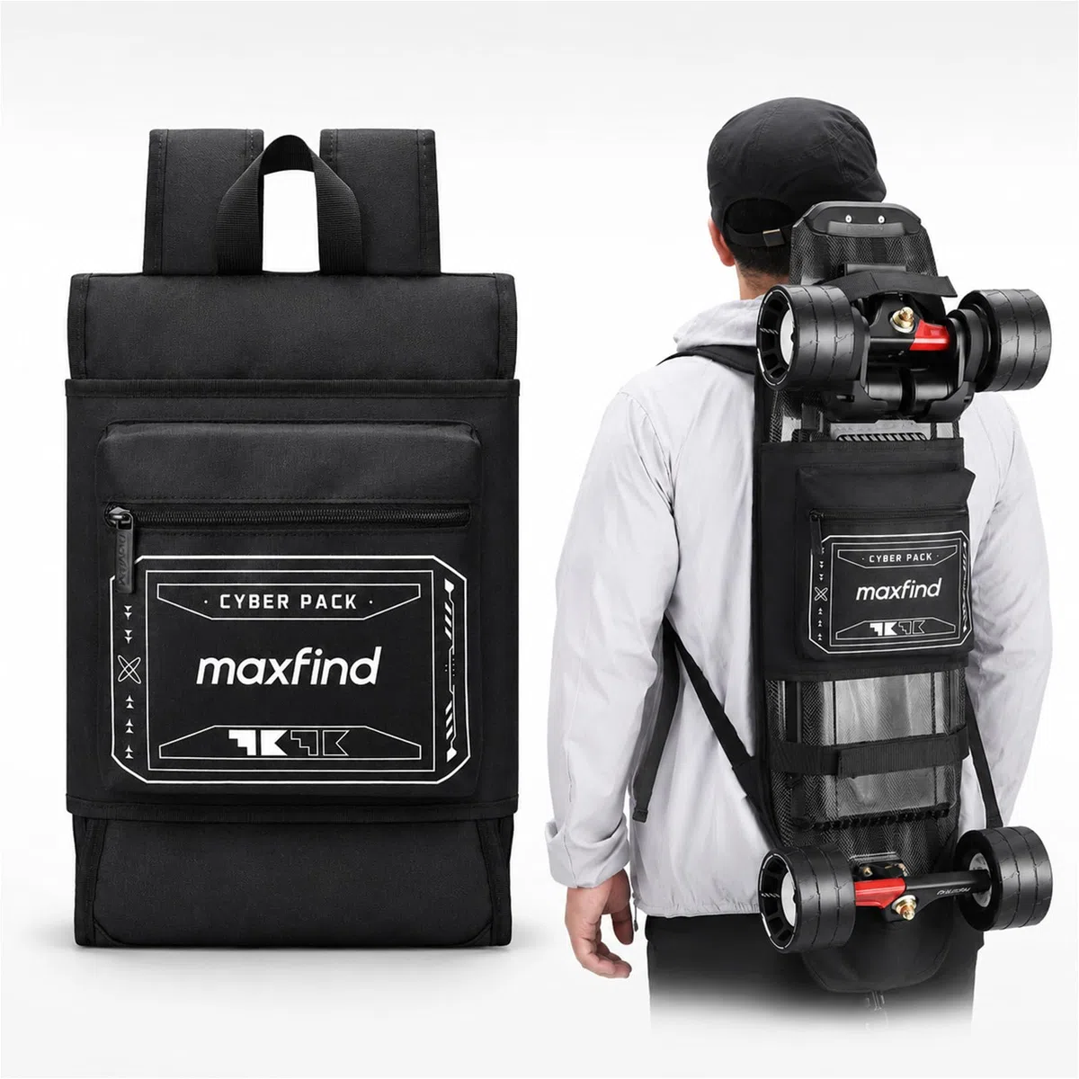 maxfind Professioneller Skateboard-Rucksack, wasserdicht, langlebig, multifunktional, Sporttasche für Elektro-Skateboard & Longboard, Pendler, Reiserucksack mit verstellbaren Trägern