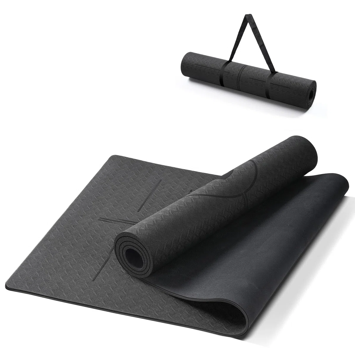 Yoga Matte Rutschfest Dick, Nachhaltige Naturkautschuk + Eco TPE oder PU, Ausrichtungslinien, Hautfreundliche, Starker Grip, Einzigartiges Design, mit Tragegurt, für Yoga, Pilates, Fitness
