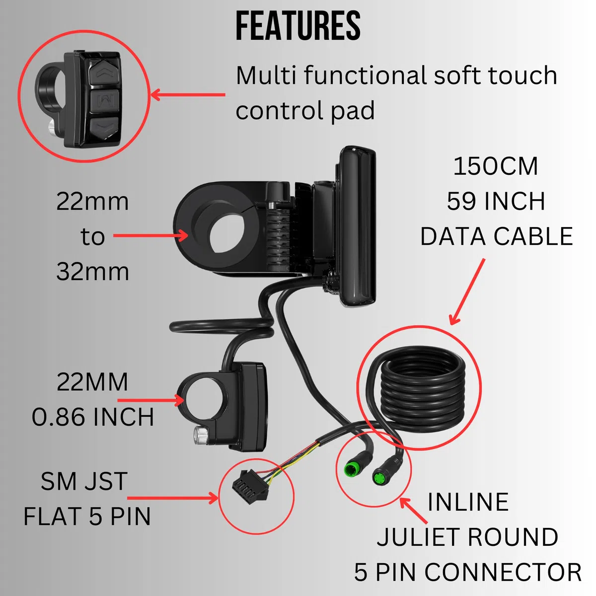 SW900 EBike Display, LED 5 Pin SW900 36V 48V 60V 72V Elektrofahrrad Bildschirm Panel Tacho Tachometer