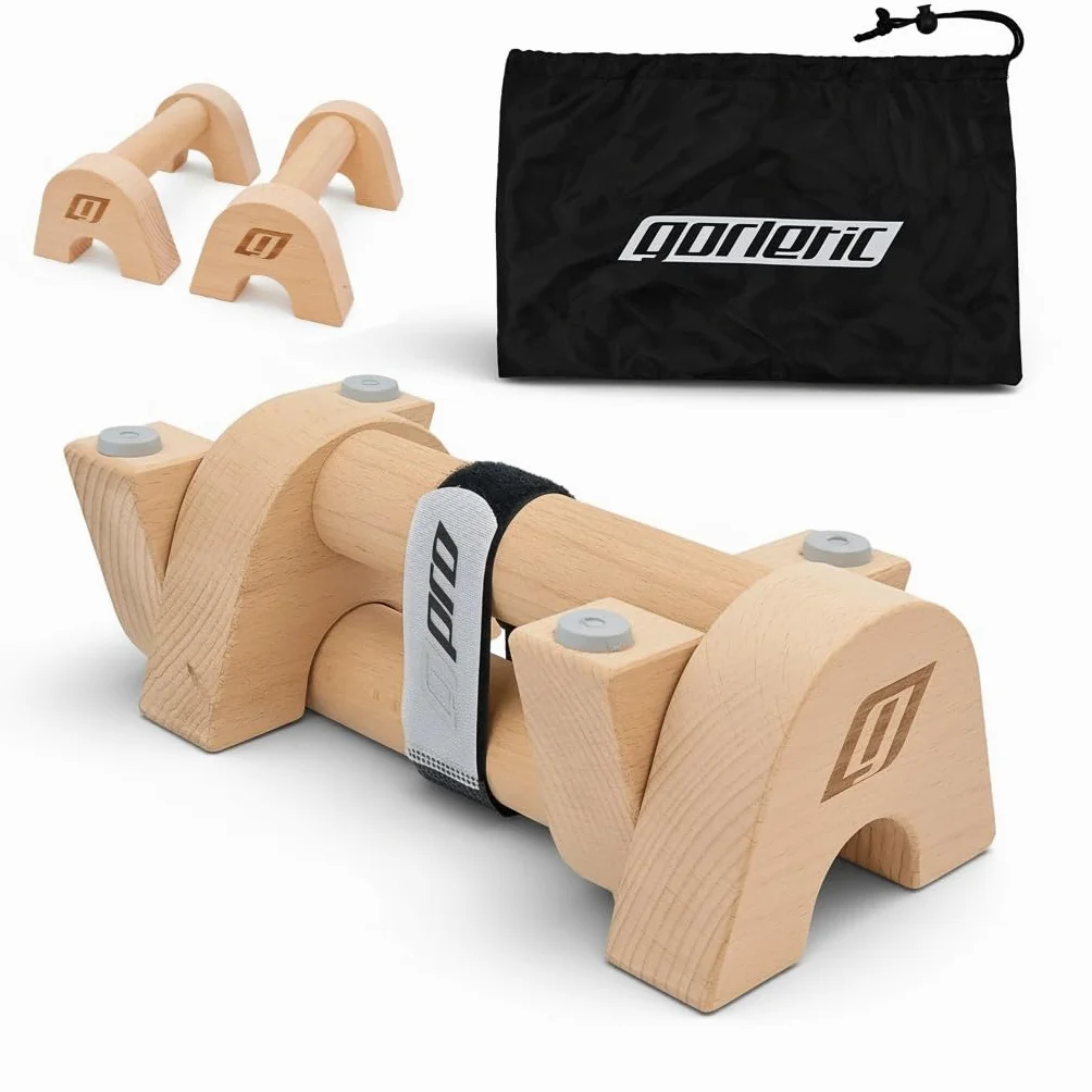 Mini-Parallettes aus Buchenholz 26 cm | tragbare Parallelstangen für Calisthenics, Handstand, Push-Up und L-sit | Rutschfester Boden, inklusive Tasche