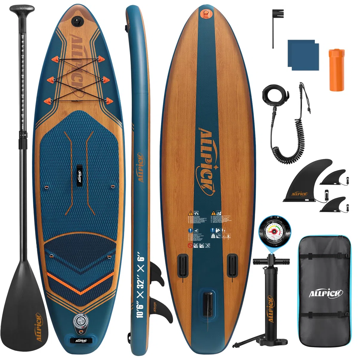 ALLPICK Stand Up Paddling Board Aufblasbar, SUP Board Set, 200kg | Universal Kamerahalterung, Komplettes Zubehör, Verstellbares Paddel, Anfänger, Fortgeschrittene