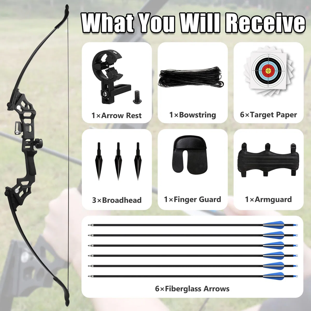 Bogen-Set für Erwachsene – Recurve- und Langbogen mit verschiedenen Zuggewichten für Training & Freizeit