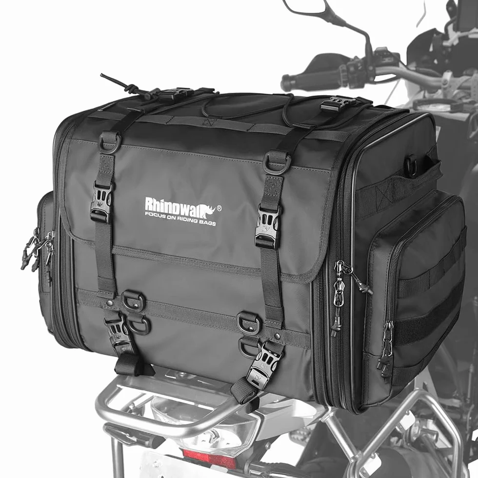 Rhinowalk Erweiterbare Motorrad-Hecktasche – Wasserdicht 60-80L | Robust und Vielseitig für Touring- und Straßenmotorräder