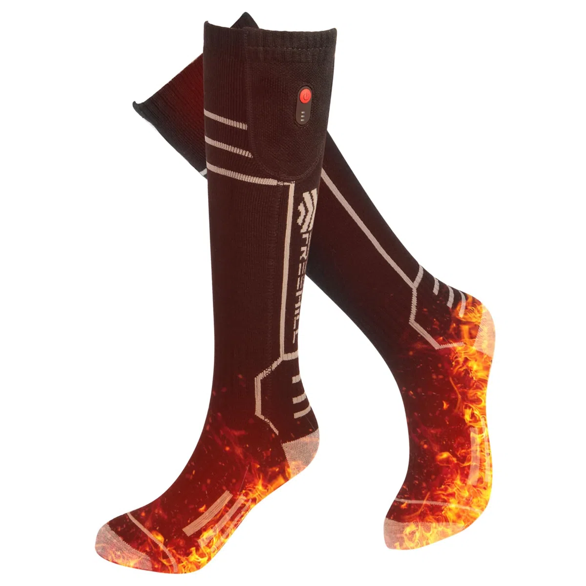 FREEHILL Merinowolle beheizte Socken für Männer Frauen, One-Click Control wiederaufladbare kaltes Wetter Knie-hohe Socken (Schwarz, L)