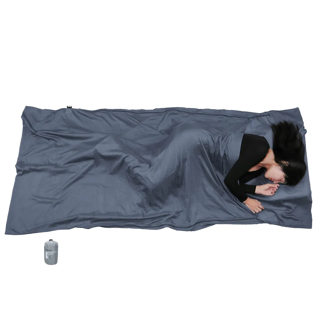 BROWINT Schlafsack Inlett aus Seide/Baumwolle, Reiseschlafsack mit Doppeltem Reißverschluss und Kissenfach, 220cm X 110cm Extrabreite Hüttenschlafsack für Hostels, Lnlay Leicht, Kompakt & Atmungsaktiv